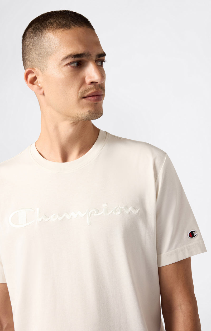Champion Europe Men’s Crewneck Tee with Embroidered – White - ANTHEM