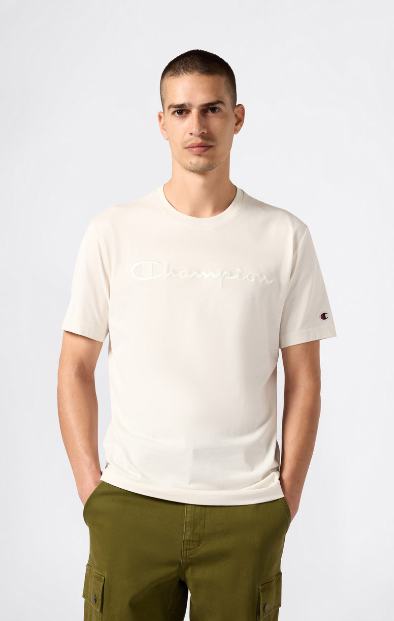 Champion Europe Men’s Crewneck Tee with Embroidered – White - ANTHEM