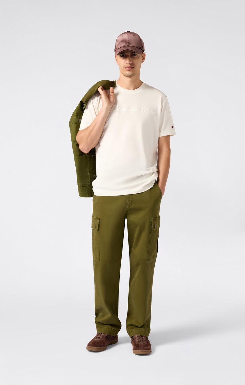 Champion Europe Men’s Crewneck Tee with Embroidered – White - ANTHEM