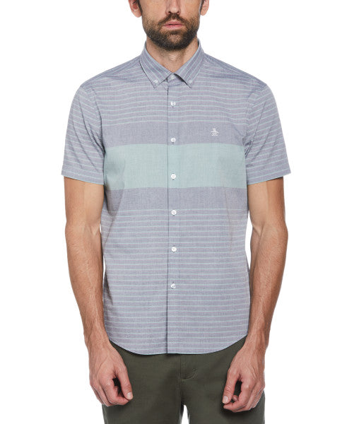 Original Penguin Poplin Striped Short Sleeve Button-Down Shirt – Oil Blue - ANTHEM