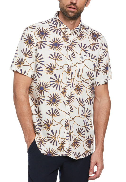 Original Penguin Twill Contrast Floral Print Short Sleeve Button-Down Shirt - ANTHEM