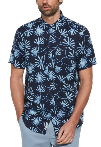 Original Penguin Twill Contrast Floral Print Short Sleeve Button-Down Shirt - ANTHEM