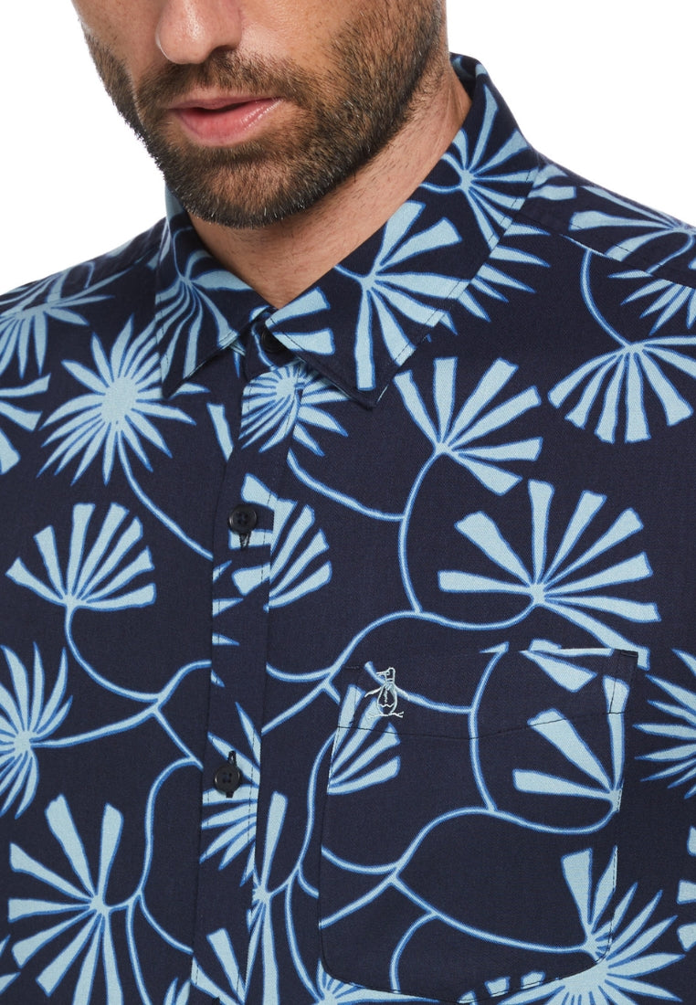 Original Penguin Twill Contrast Floral Print Short Sleeve Button-Down Shirt - ANTHEM