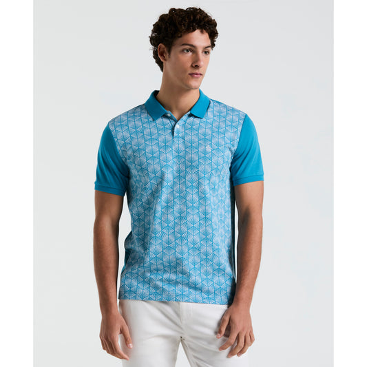 Original Penguin Mens Diamond Jacquard Front Short Sleeve Polo Shirt Mosaic Blue
