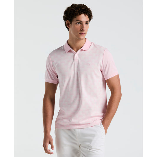 Original Penguin Mens Palm Jacquard Front Short Sleeve Polo Shirt Parfait Pink