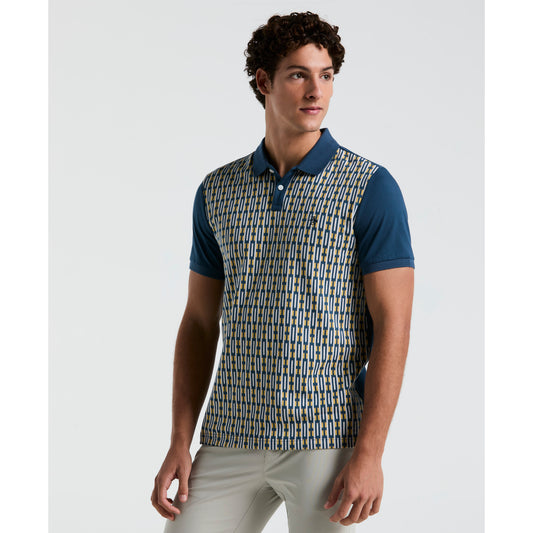 Original Penguin Mens Geo Jacquard Front Short Sleeve Polo Shirt Blue Wing Teal