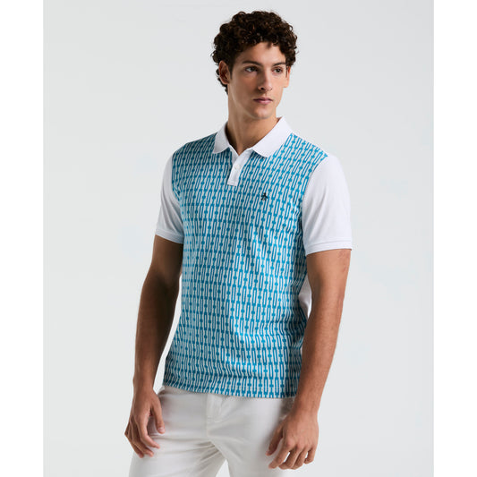 Original Penguin Mens Geo Jacquard Front Short Sleeve Polo Shirt Blue Tint