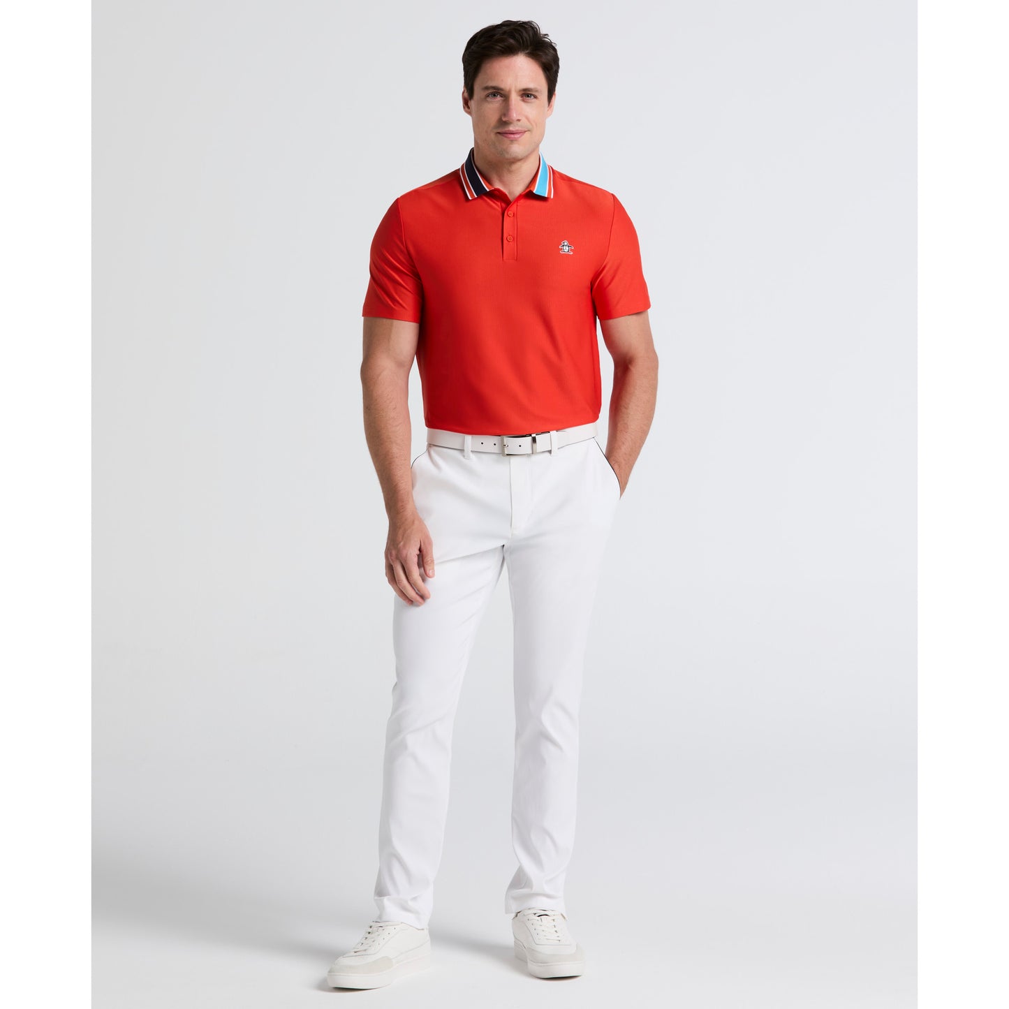 Original Penguin Earl Short Sleeve Golf Dri-Fit Polo Shirt in Red Clay