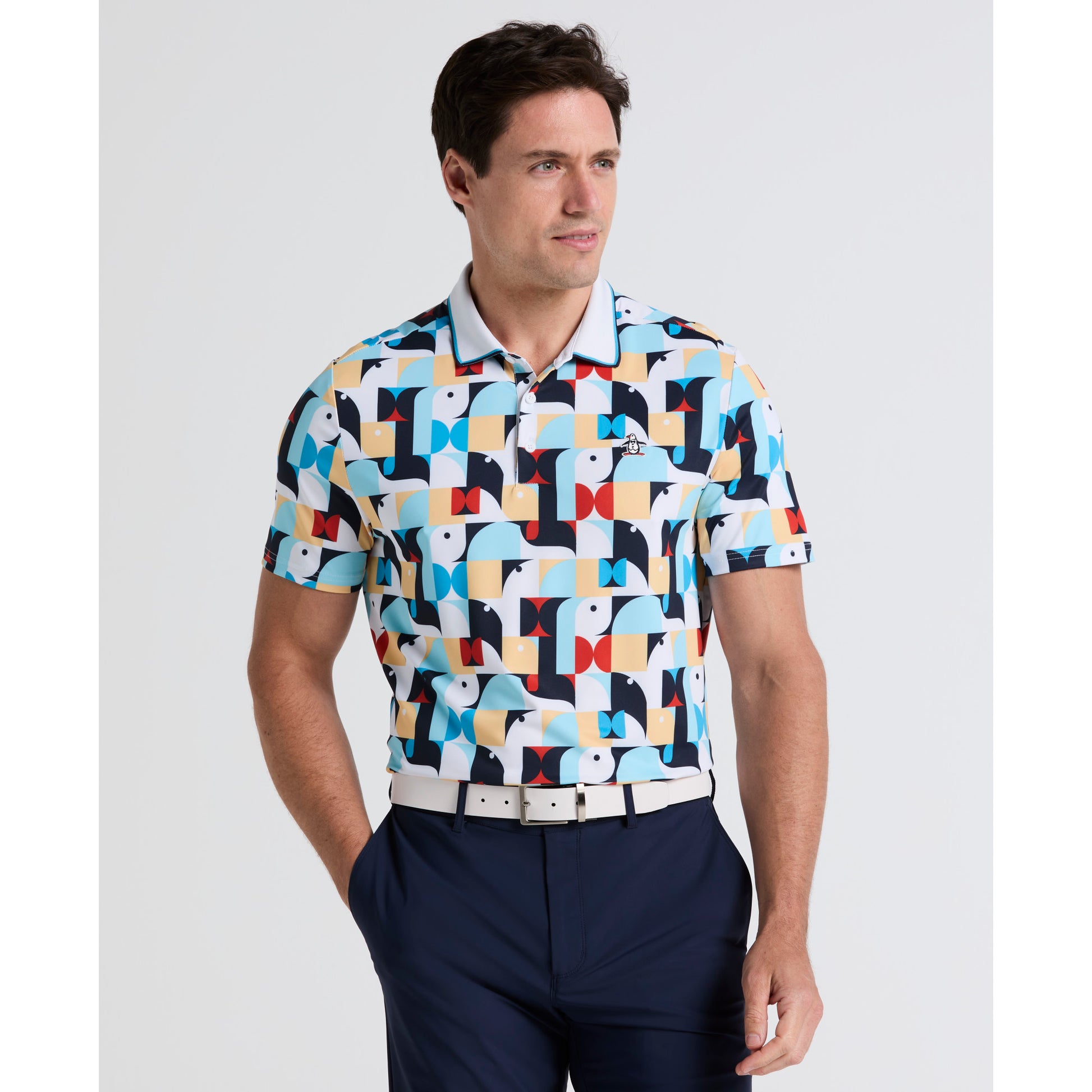 Original Penguin TV Pete Roadmap Print Short Sleeve Golf Dri-Fit Polo - ANTHEM