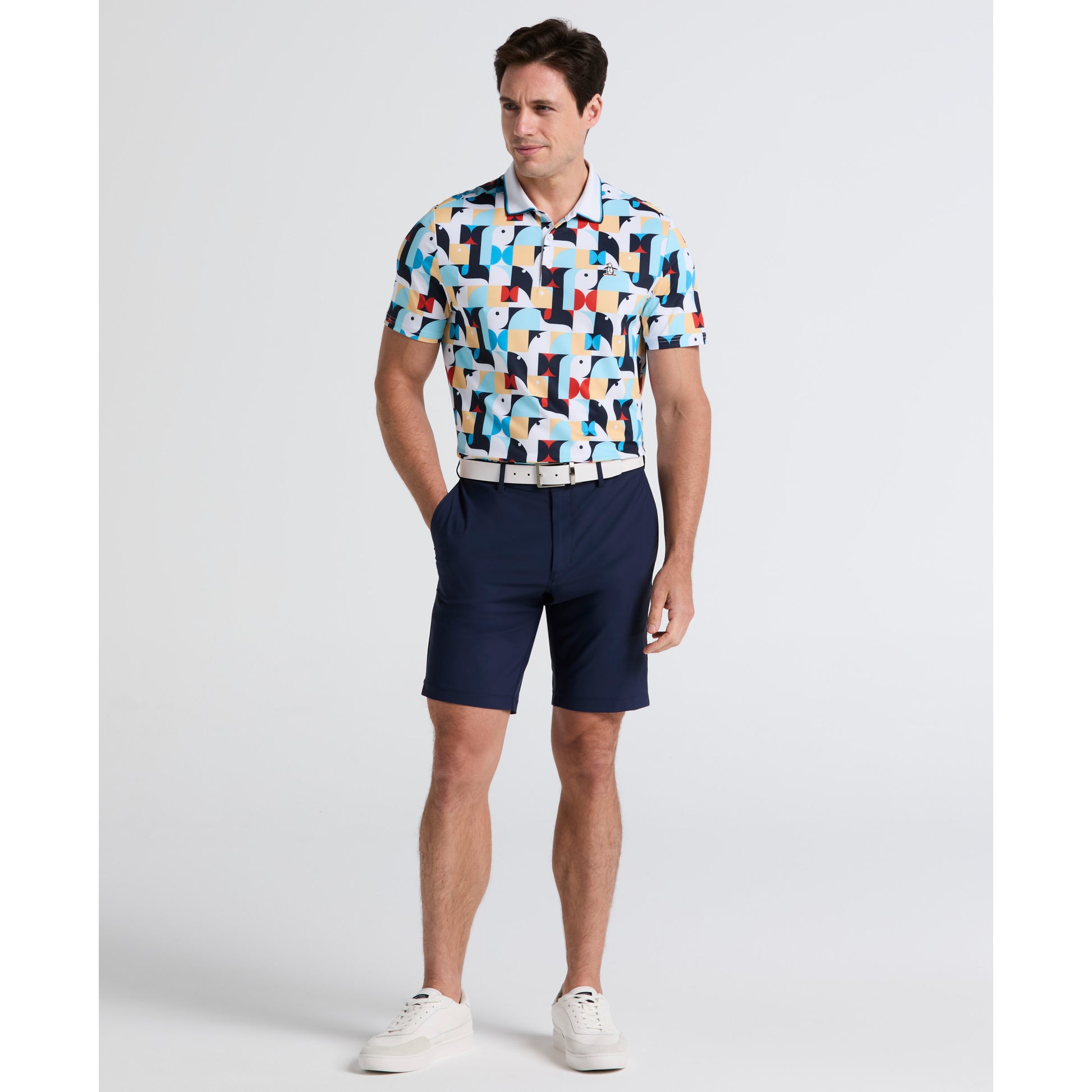 Original Penguin TV Pete Roadmap Print Short Sleeve Golf Dri-Fit Polo - ANTHEM