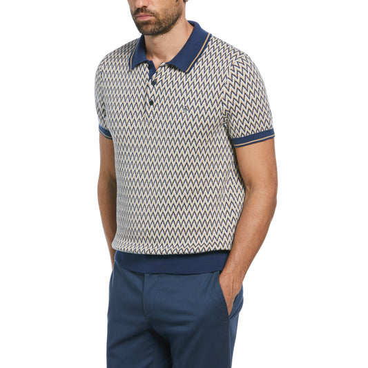 Original Penguin Mens Cotton Jacquard Short Sleeve Sweater Polo Birch