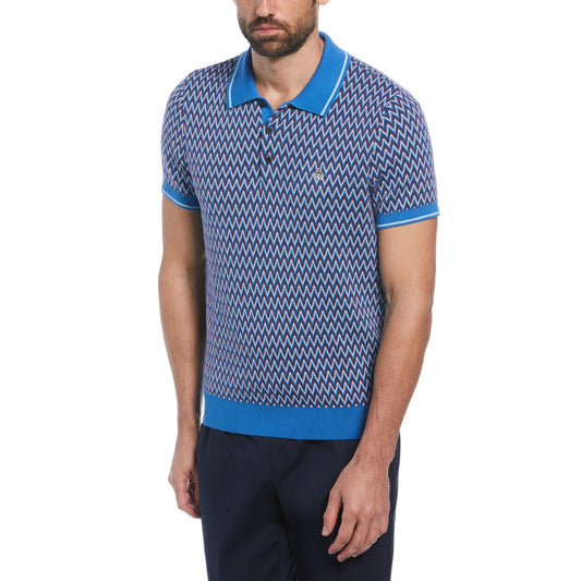 Original Penguin Mens Cotton Jacquard Short Sleeve Sweater Polo Star Sapphire