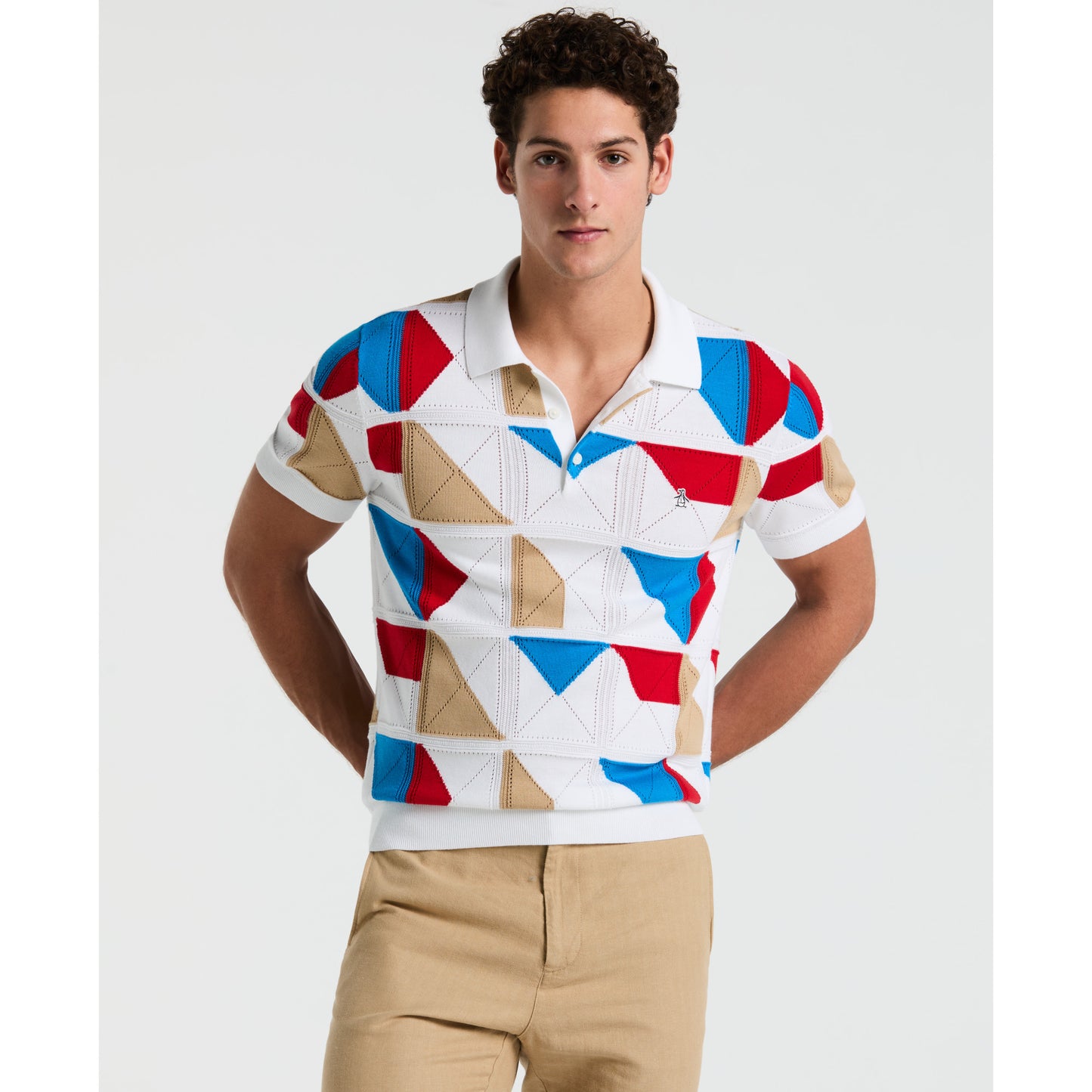 Original Penguin TV Pete Organic Cotton Multicolor Jacquard Sweater Polo - ANTHEM