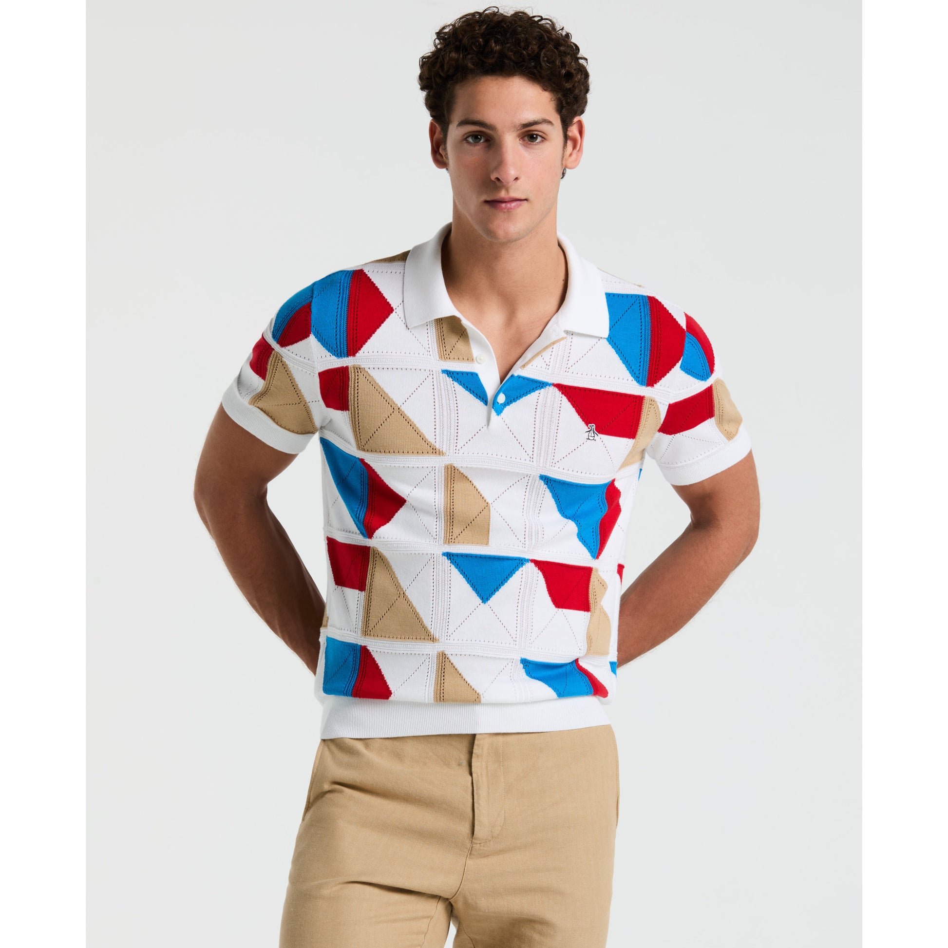 Original Penguin TV Pete Organic Cotton Multicolor Jacquard Sweater Polo - ANTHEM