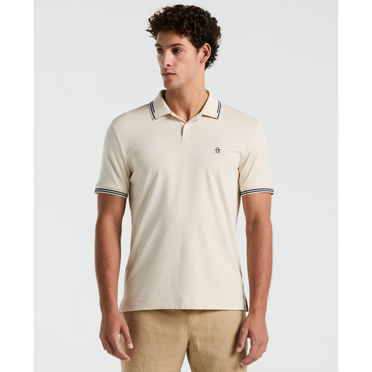 Original Penguin Organic Interlock Tipped Short Sleeve Polo in Birch