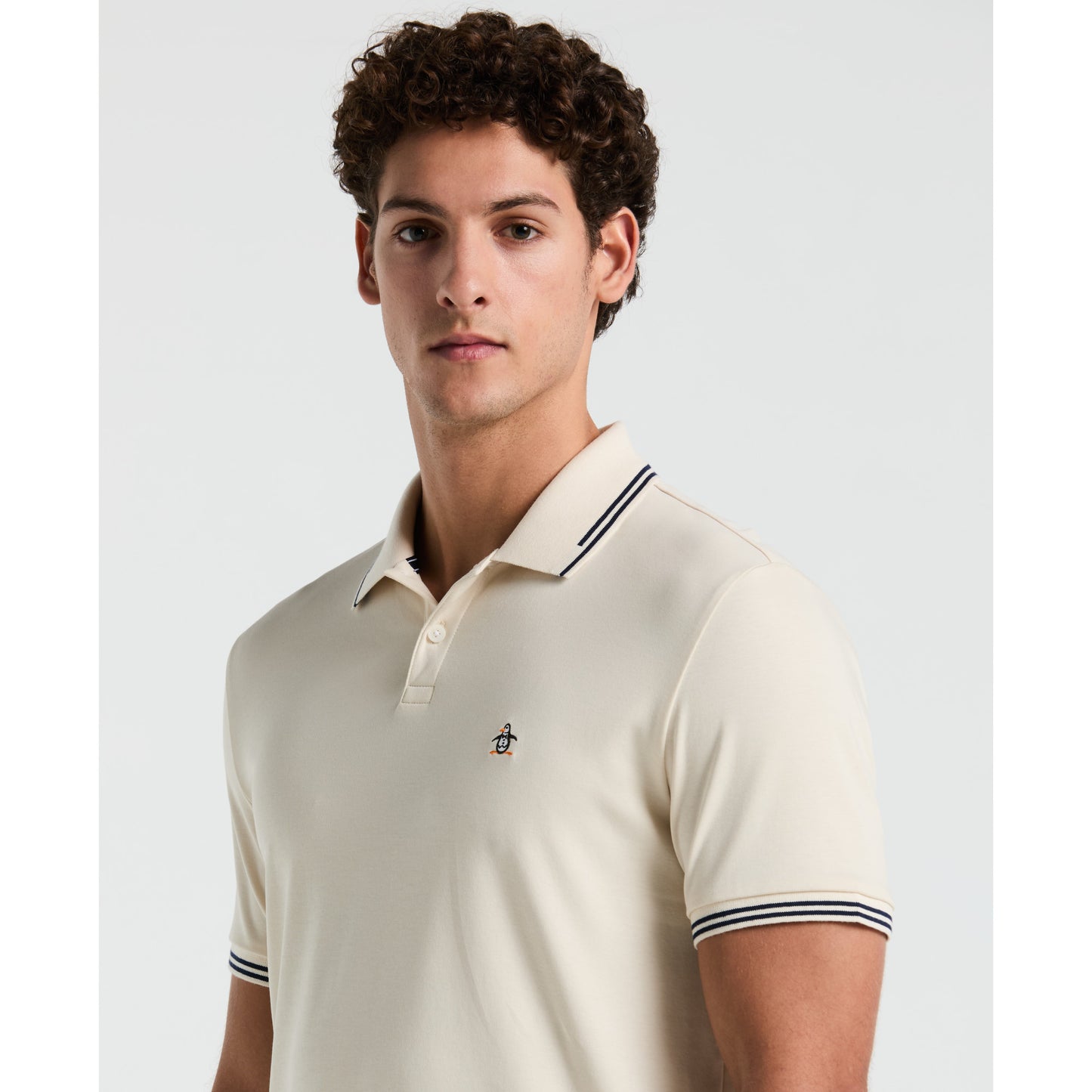 Original Penguin Organic Interlock Tipped Short Sleeve Polo in Birch