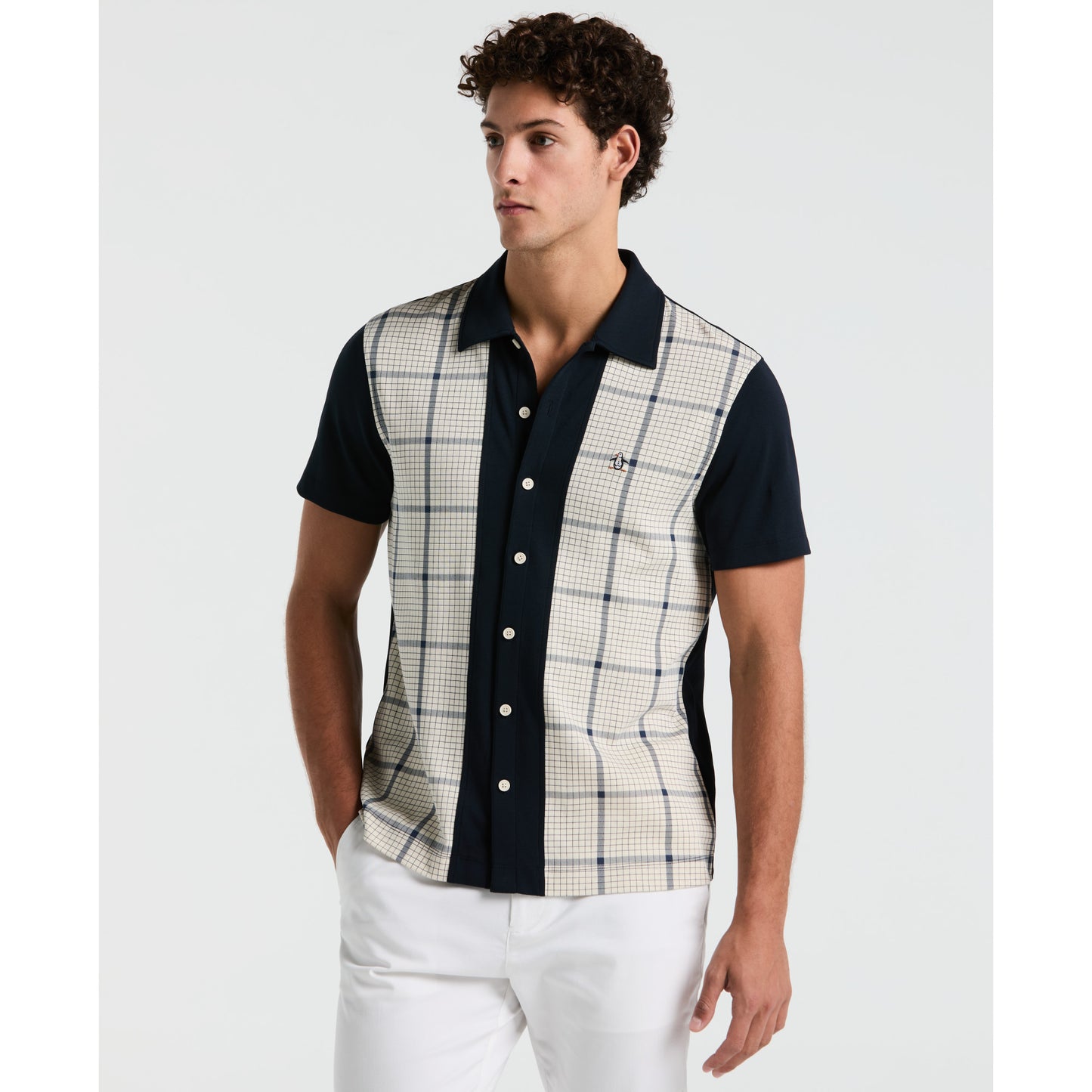 Original Penguin Interlock Plaid Short Sleeve Woven in Birch