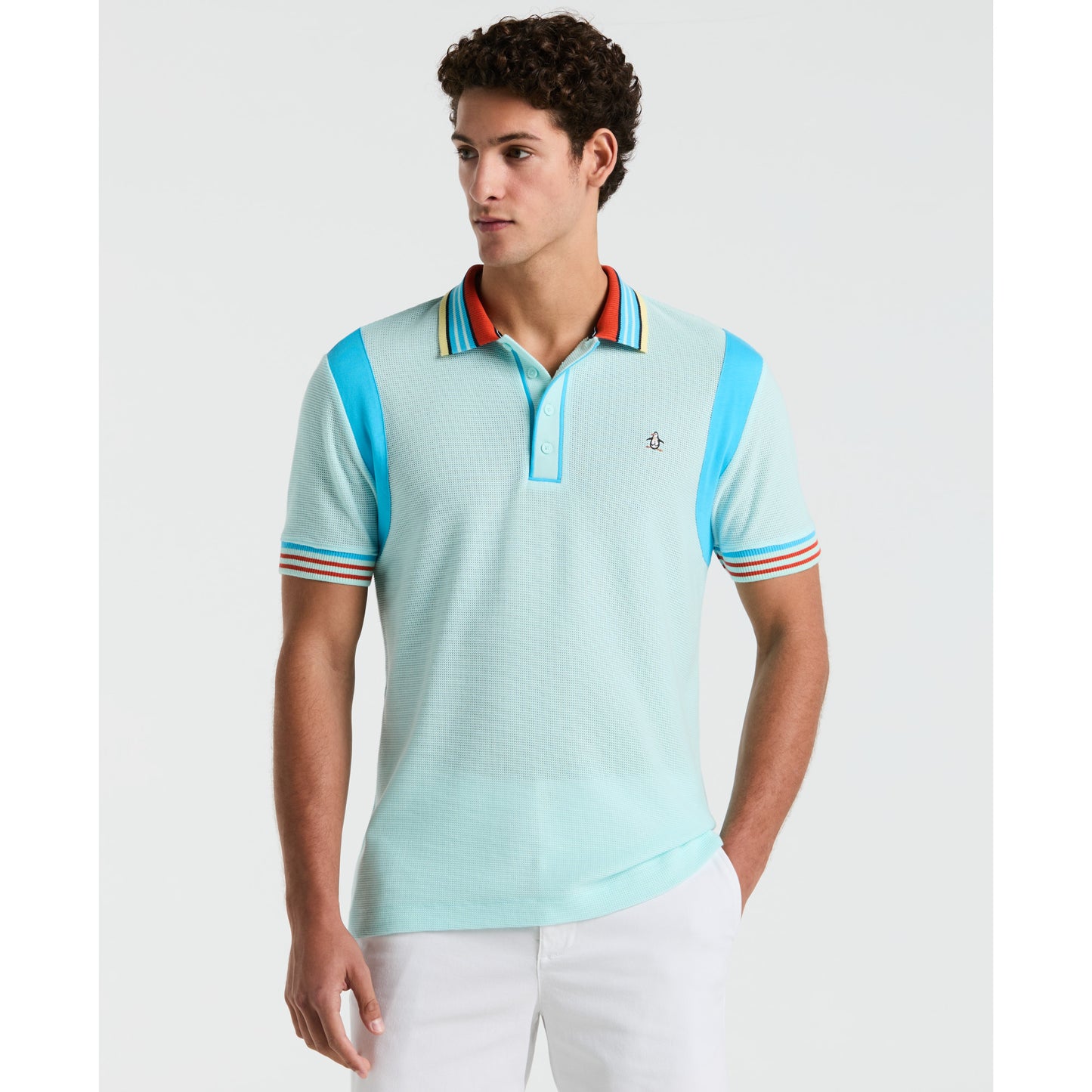 Original Penguin Cotton Mesh Tipped Short Sleeve Polo in Spa Retreat Blue - ANTHEM
