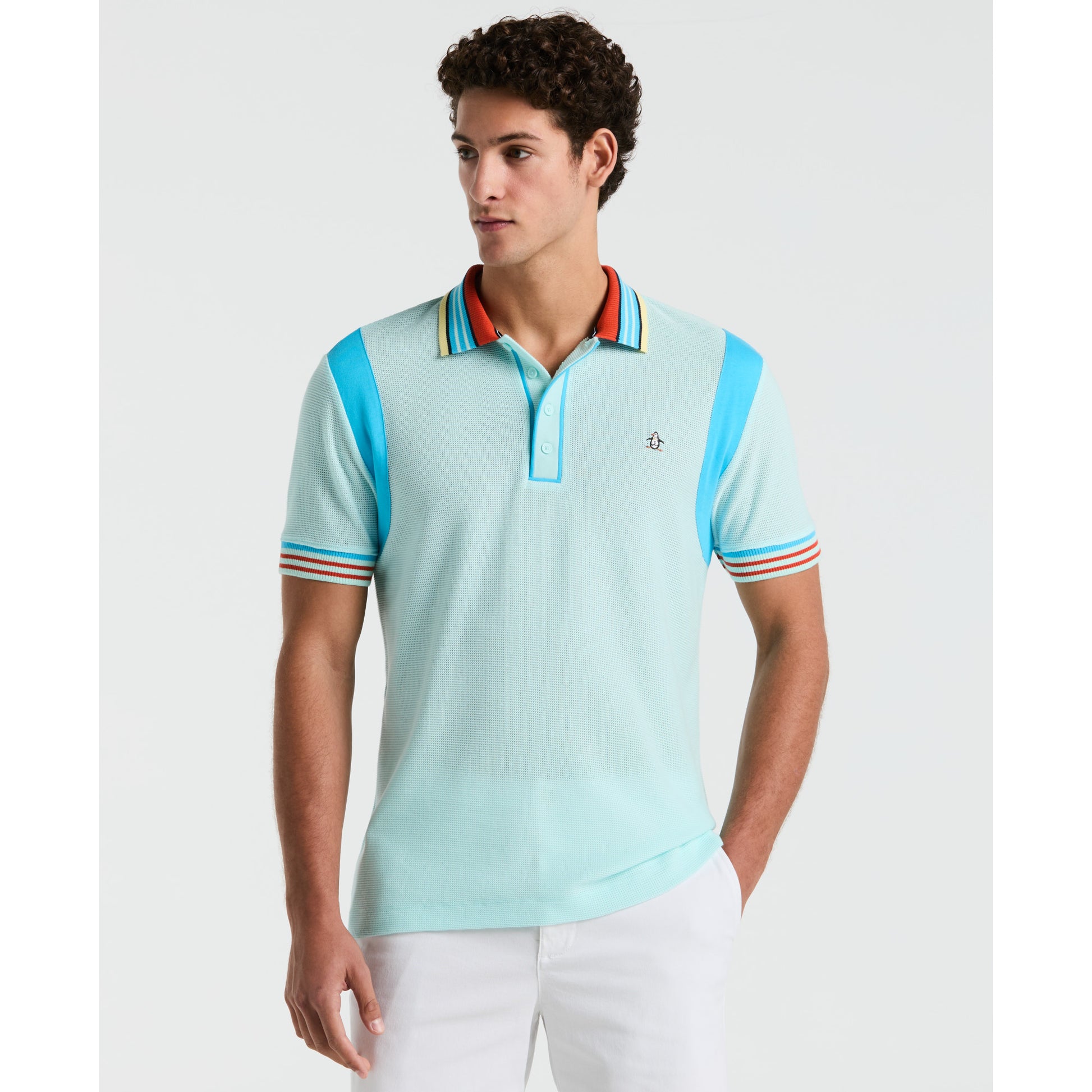 Original Penguin Cotton Mesh Tipped Short Sleeve Polo in Spa Retreat Blue - ANTHEM