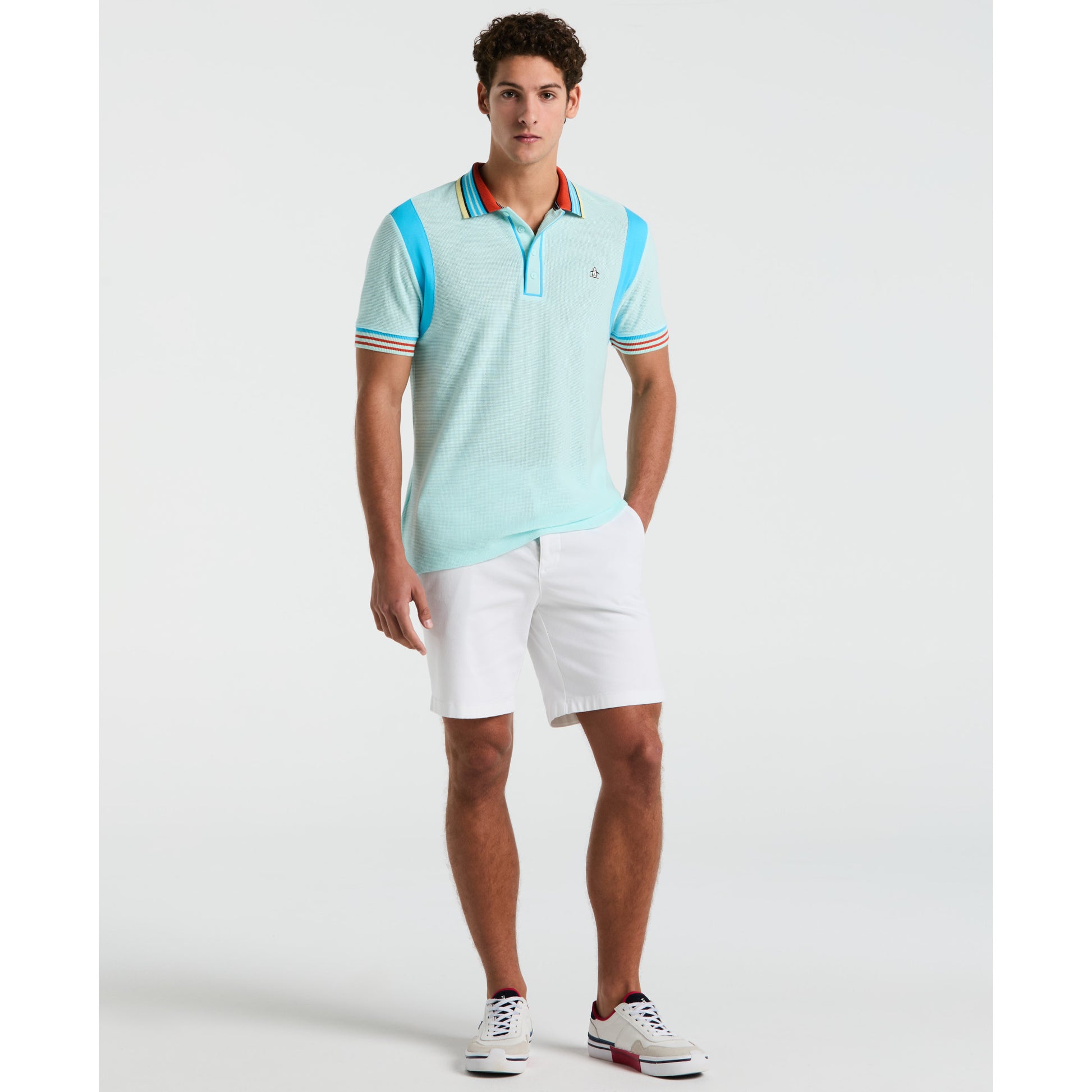Original Penguin Cotton Mesh Tipped Short Sleeve Polo in Spa Retreat Blue - ANTHEM