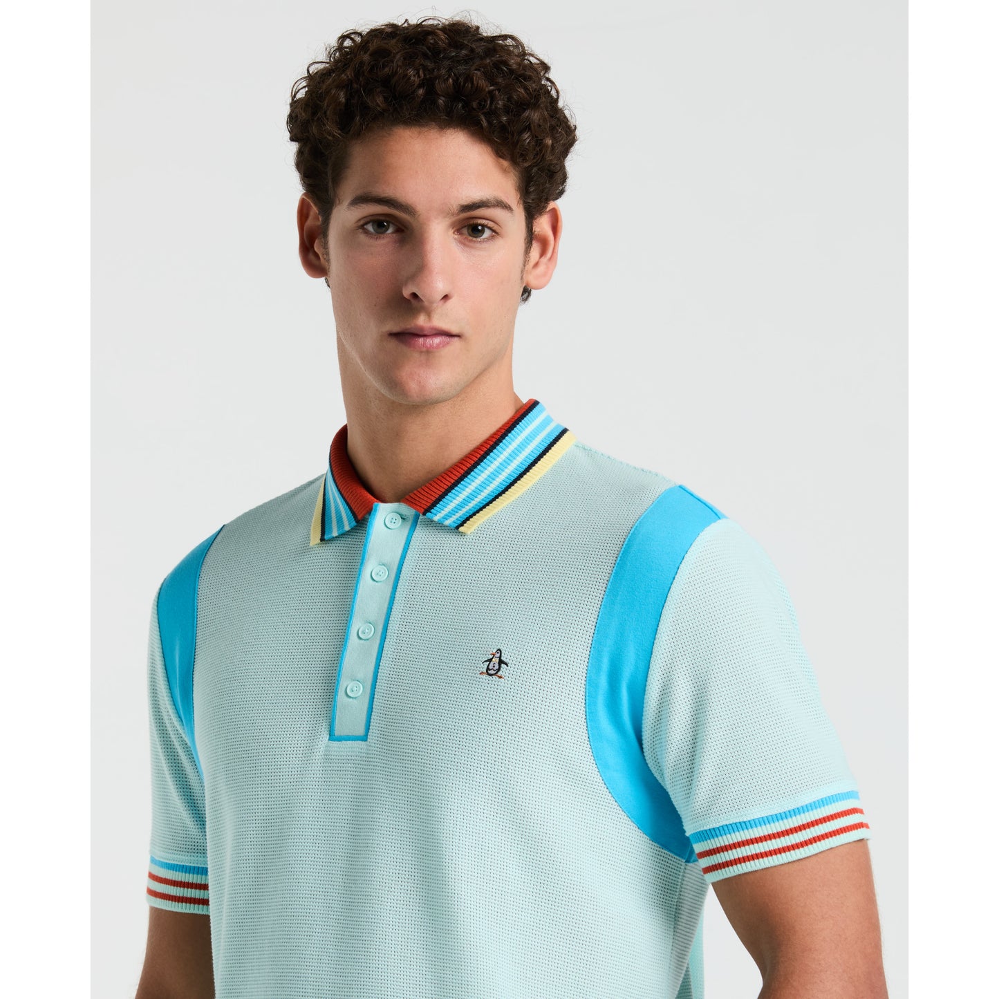 Original Penguin Cotton Mesh Tipped Short Sleeve Polo in Spa Retreat Blue - ANTHEM