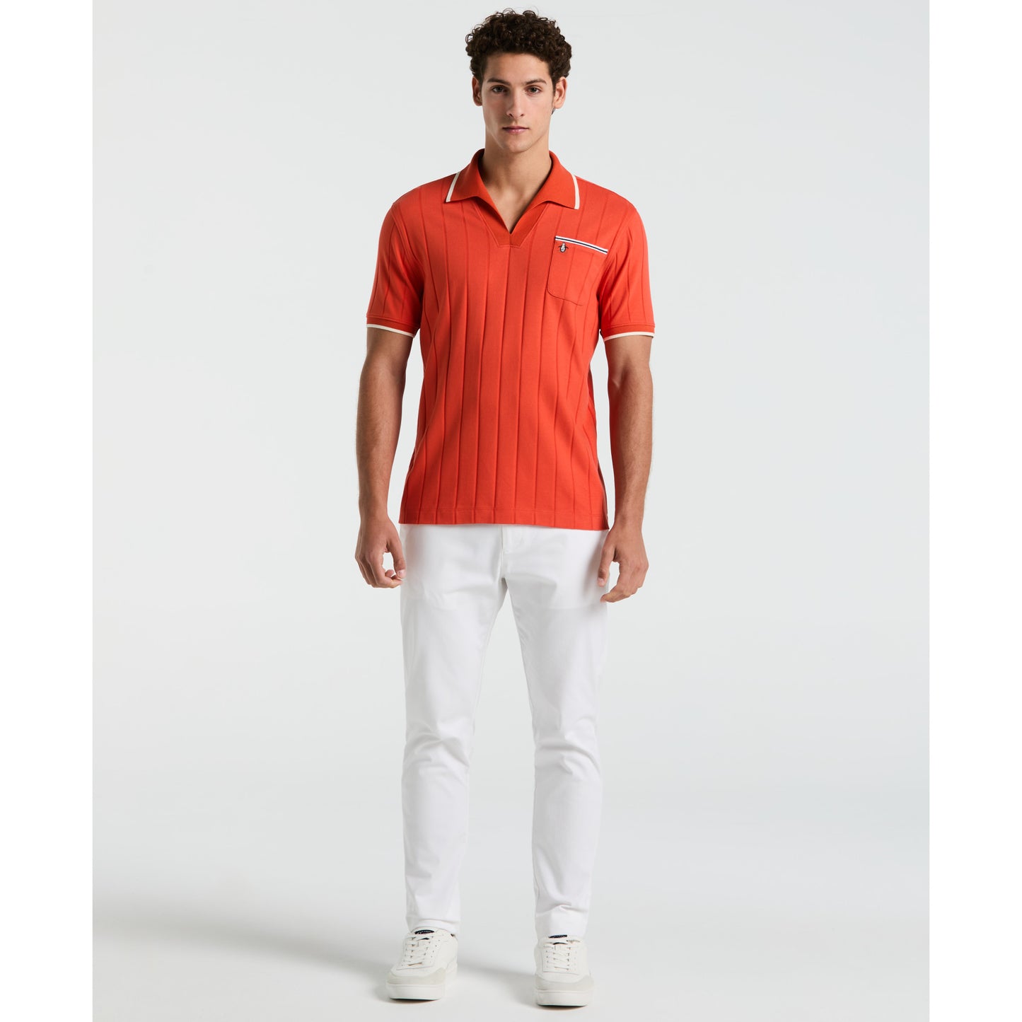 Original Penguin Cotton Open Collar Short Sleeve Polo in Red Clay