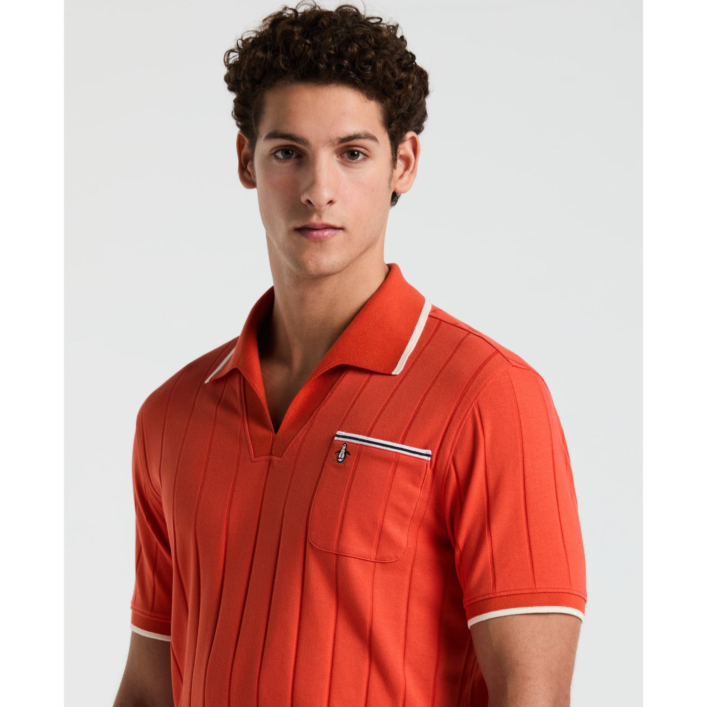 Original Penguin Cotton Open Collar Short Sleeve Polo in Red Clay