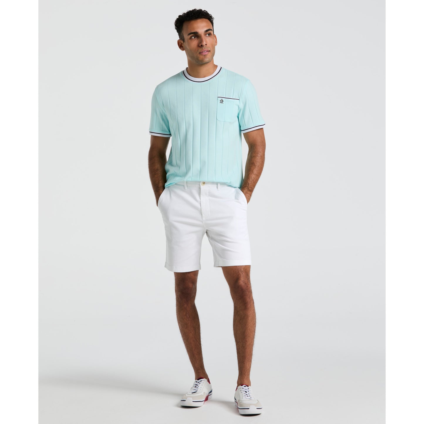 Original Penguin Cotton Ribbed Tee With Tipped Collar in Spa Retreat