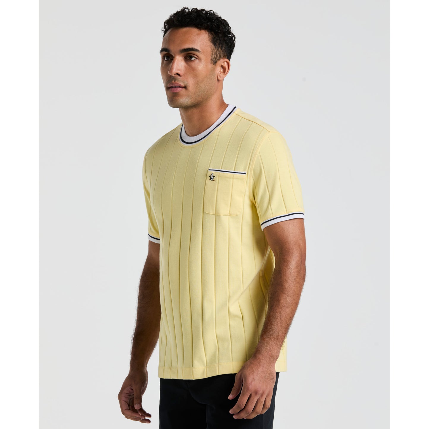 Original Penguin Cotton Ribbed Tee With Tipped Collar in Popcorn Yellow