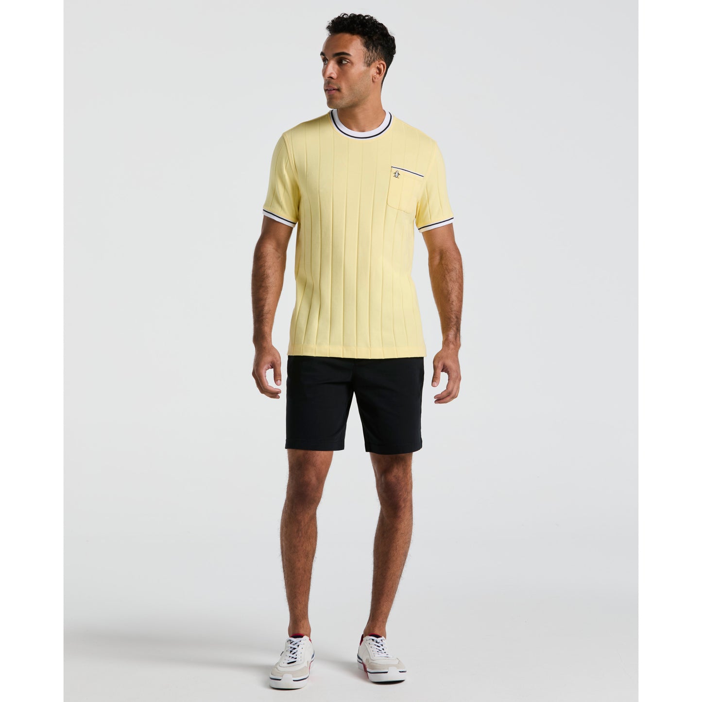 Original Penguin Cotton Ribbed Tee With Tipped Collar in Popcorn Yellow