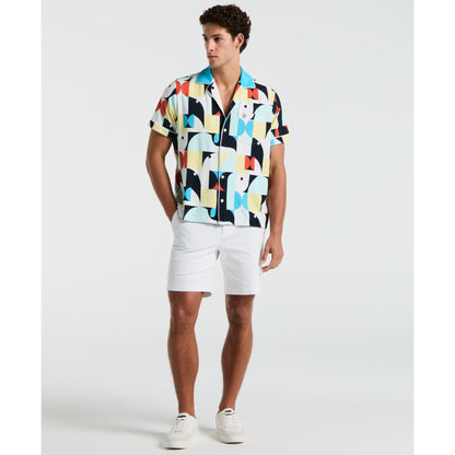 Original Penguin Deco Camp Terry Short Sleeve Woven Shirt in Horizon Blue