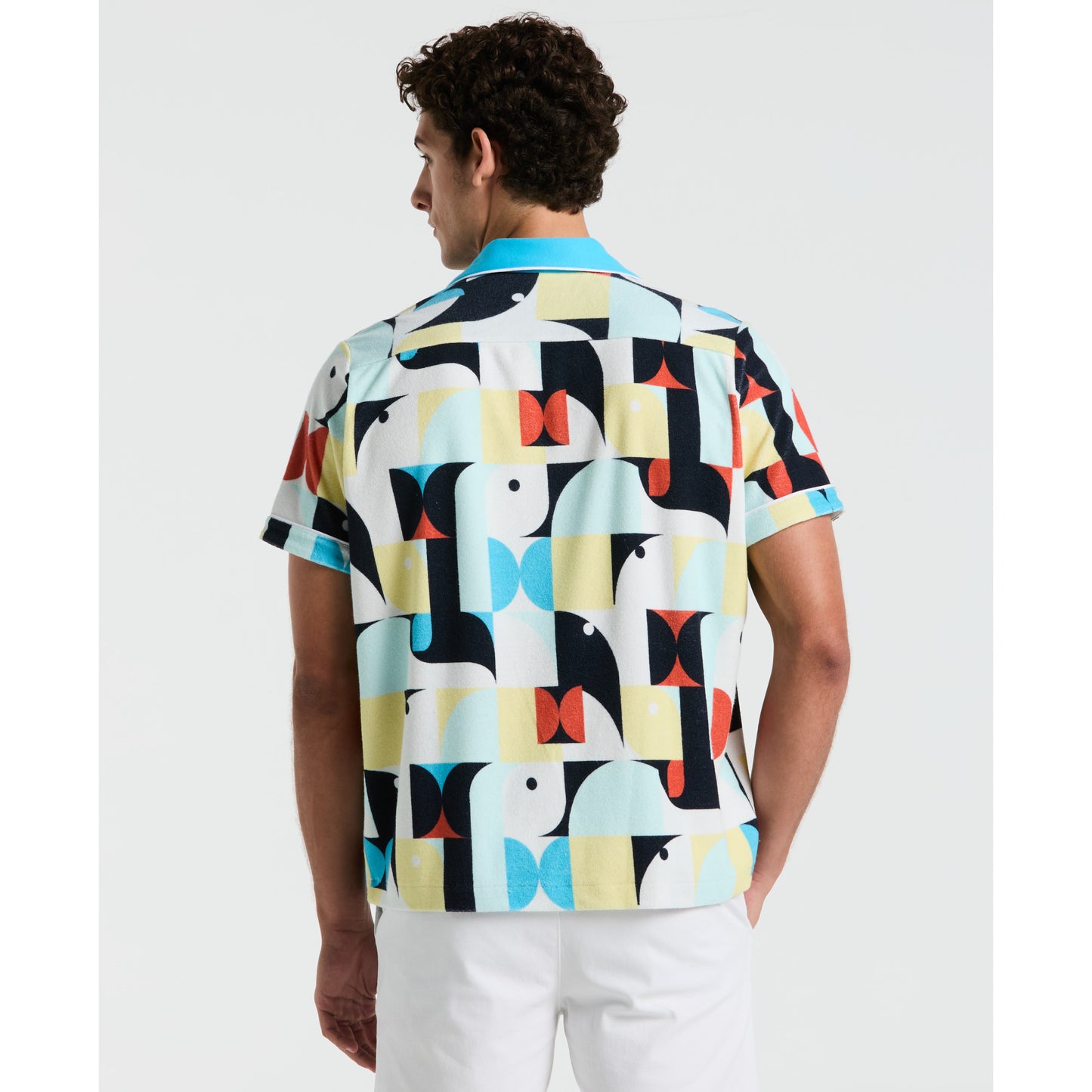 Original Penguin Deco Camp Terry Short Sleeve Woven Shirt in Horizon Blue