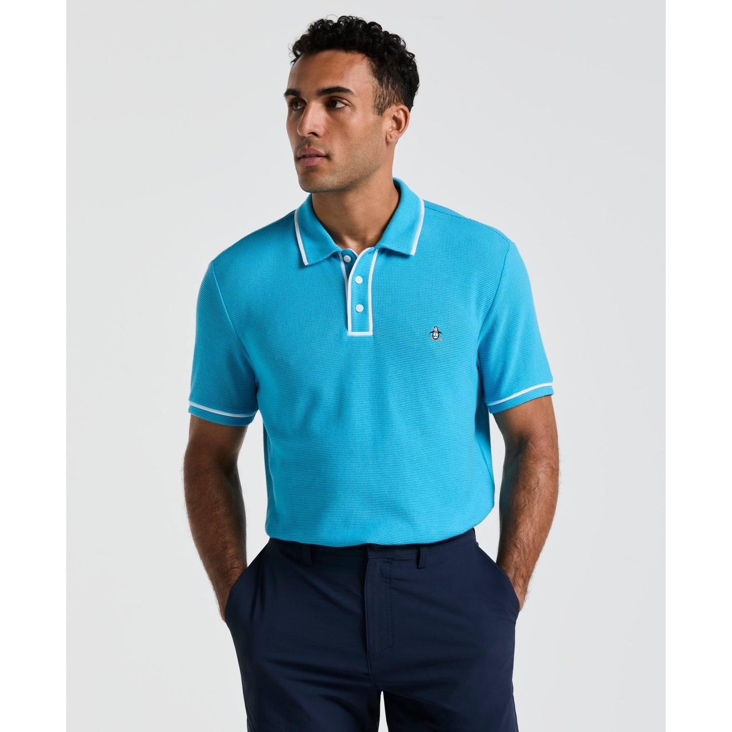 Original Penguin Earl Mesh Cotton Short Sleeve Polo in Horizon Blue