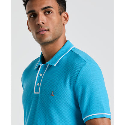 Original Penguin Earl Mesh Cotton Short Sleeve Polo in Horizon Blue