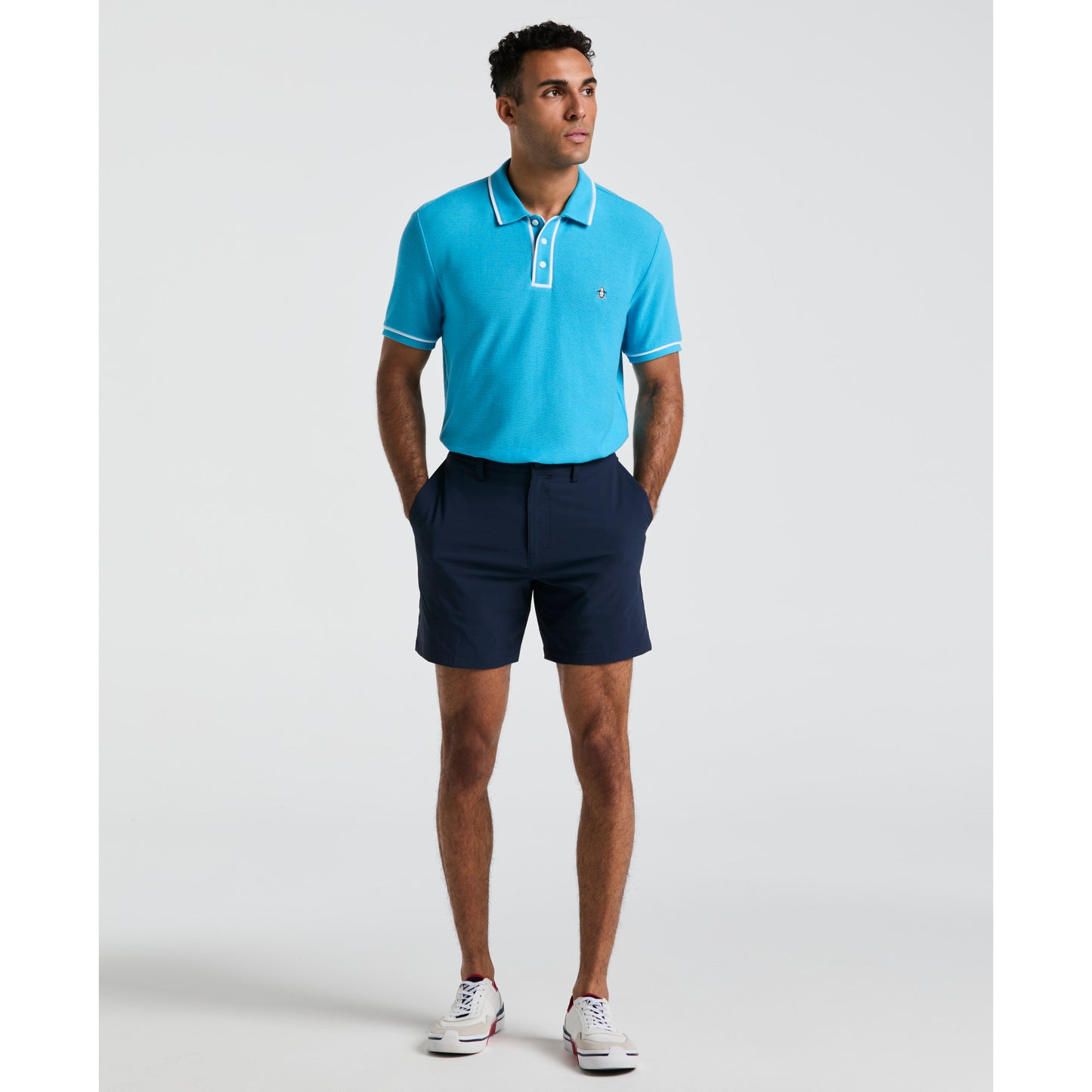 Original Penguin Earl Mesh Cotton Short Sleeve Polo in Horizon Blue