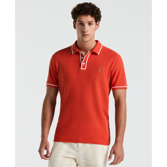 Original Penguin Earl Mesh Cotton Short Sleeve Polo in Red Clay
