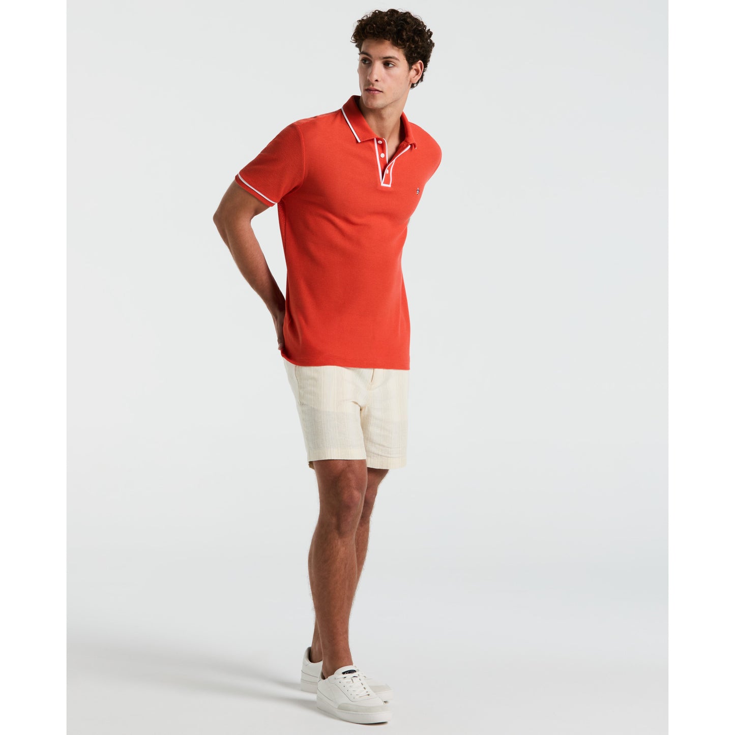 Original Penguin Earl Mesh Cotton Short Sleeve Polo in Red Clay