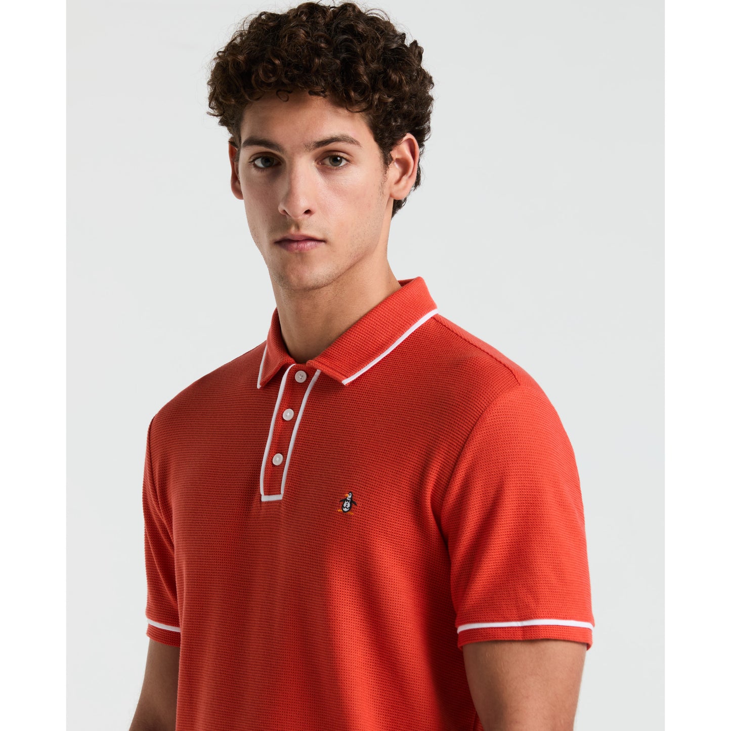 Original Penguin Earl Mesh Cotton Short Sleeve Polo in Red Clay
