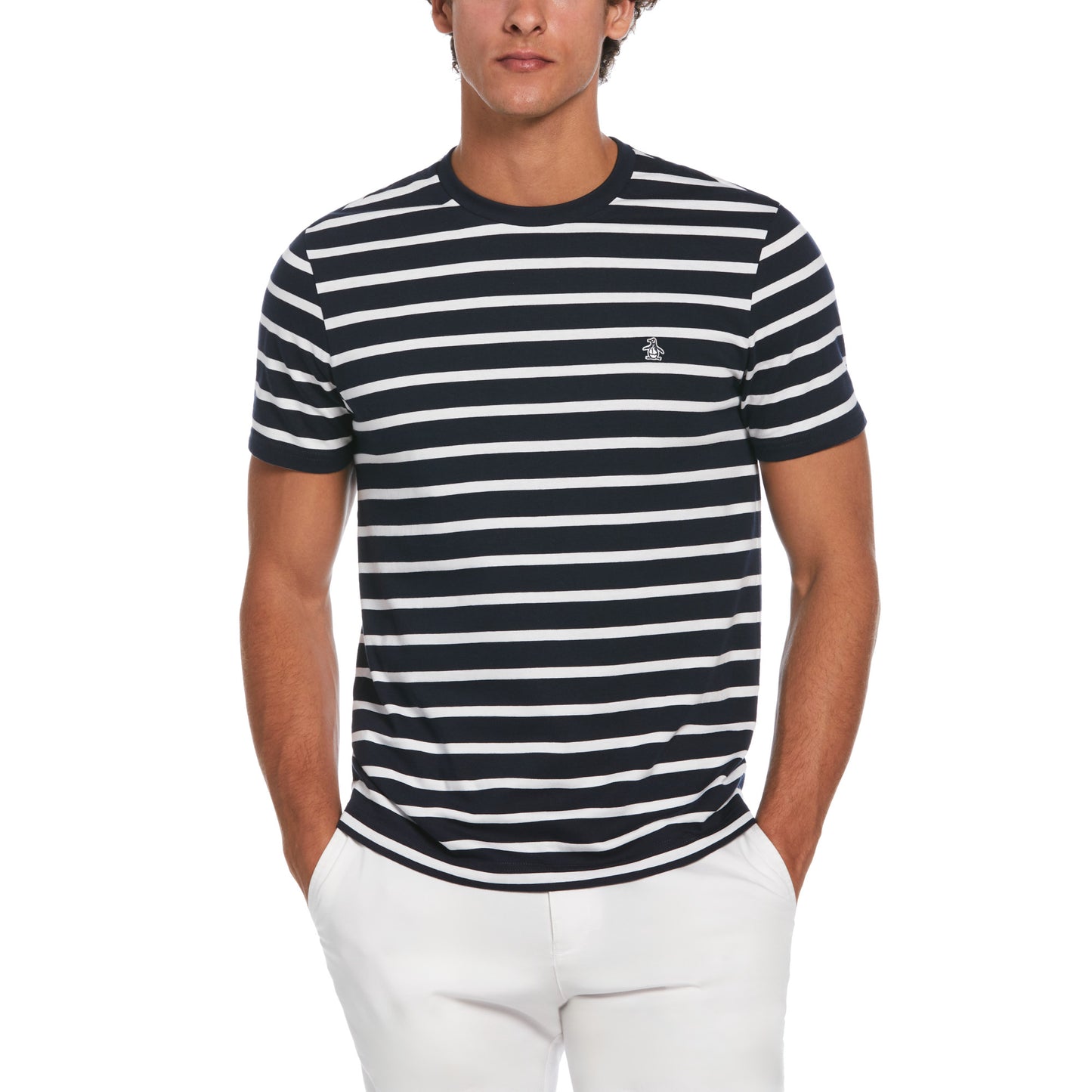 Original Penguin Mens Short Sleeve Organic Cotton Breton Stripe Short Sleeve Tee Shirt Dark Sapphire - ANTHEM