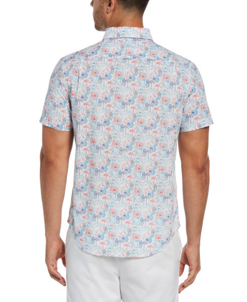 Original Penguin Flamingo and Pineapple Print Short Sleeve Button-Down Shirt - Bright White