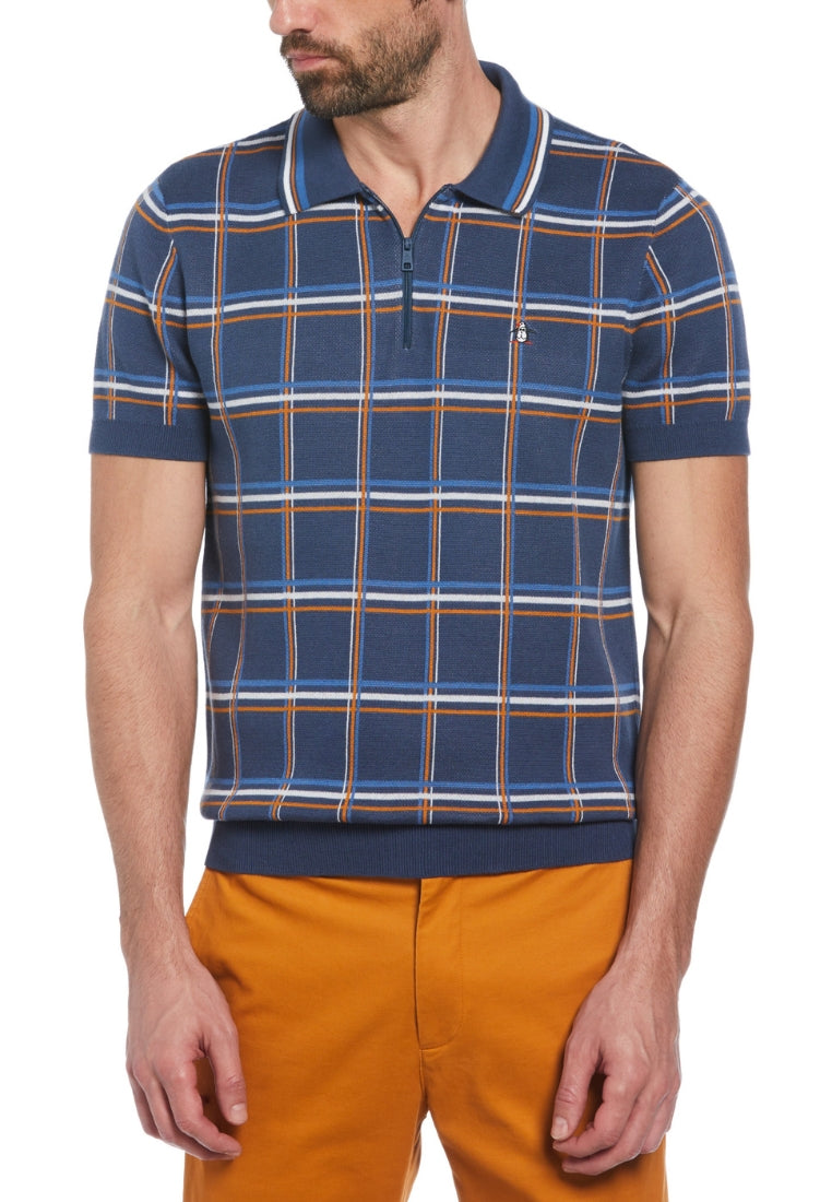 Original Penguin Cotton 1/4 Zip Plaid Sweater Polo - ANTHEM
