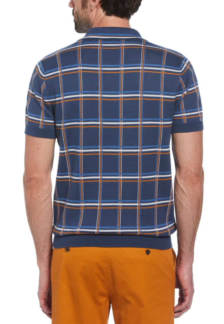 Original Penguin Cotton 1/4 Zip Plaid Sweater Polo - ANTHEM
