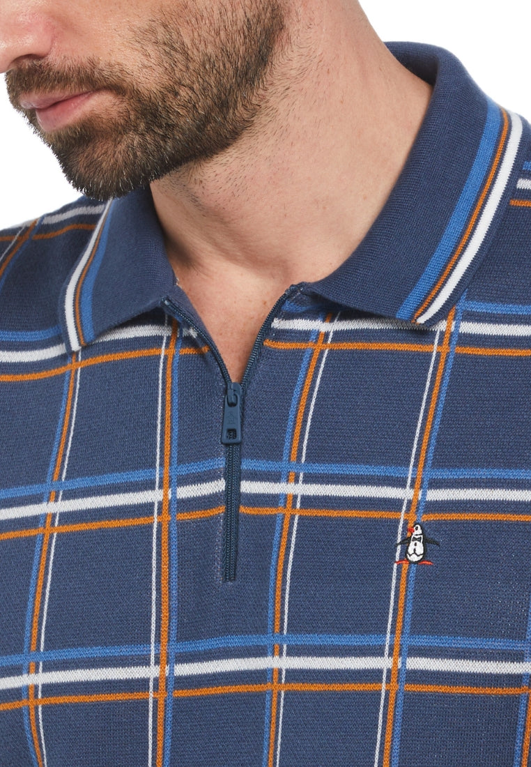 Original Penguin Cotton 1/4 Zip Plaid Sweater Polo - ANTHEM