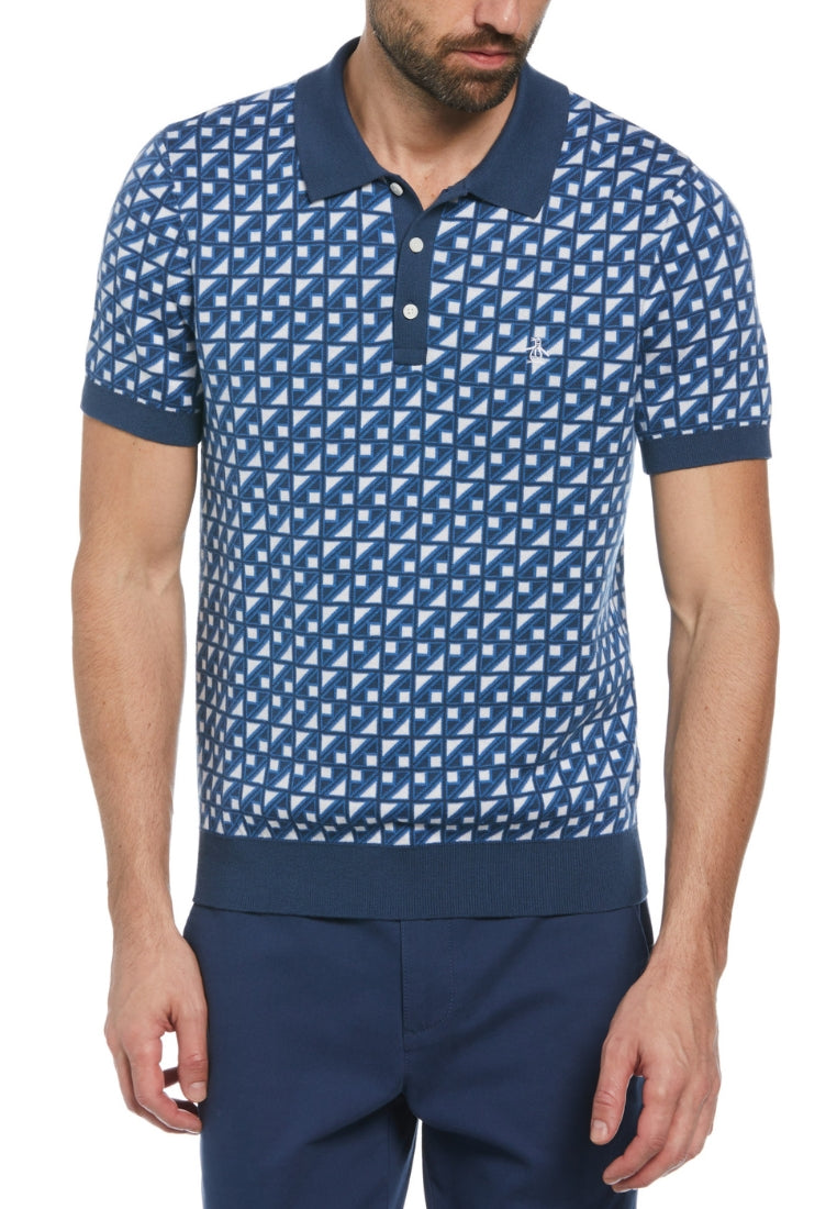 Original Penguin Jacquard Short Sleeve Sweater Polo Shirt - ANTHEM