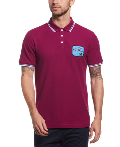 Original Penguin Organic Cotton Jethro Haynes Pique Short Sleeve Polo Shirt - Magenta Purple - ANTHEM