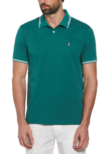 Original Penguin Organic Interlock Tipped Tv Pete Logo Short Sleeve Polo Shirt - ANTHEM
