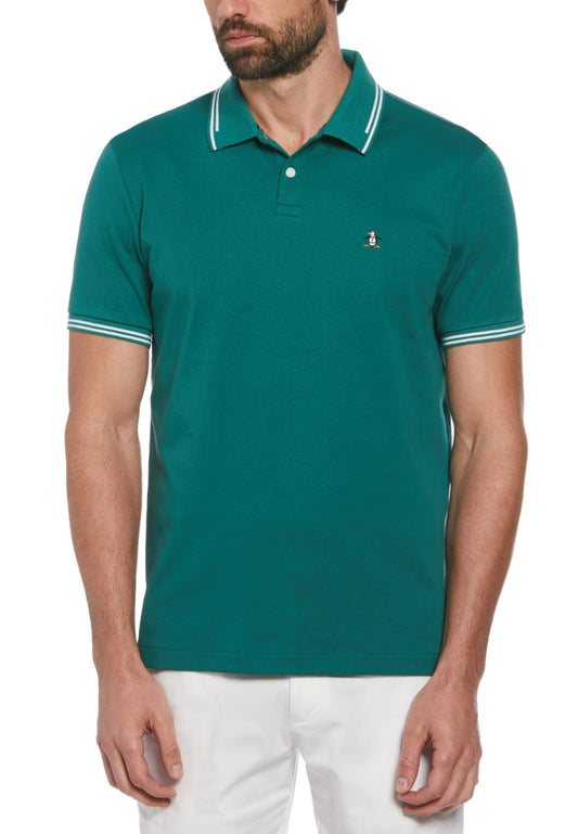 Original Penguin Organic Interlock Tipped Tv Pete Logo Short Sleeve Polo Shirt - ANTHEM