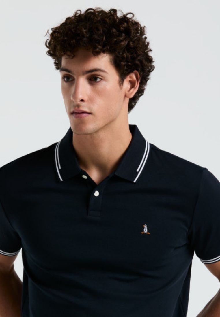 Original Penguin Organic Interlock Tipped Tv Pete Logo Short Sleeve Polo Shirt - ANTHEM