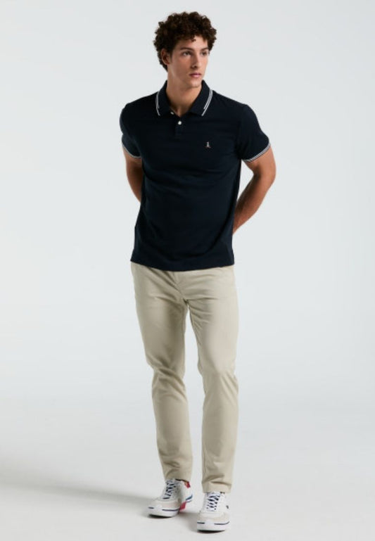 Original Penguin Organic Interlock Tipped Tv Pete Logo Short Sleeve Polo Shirt - ANTHEM