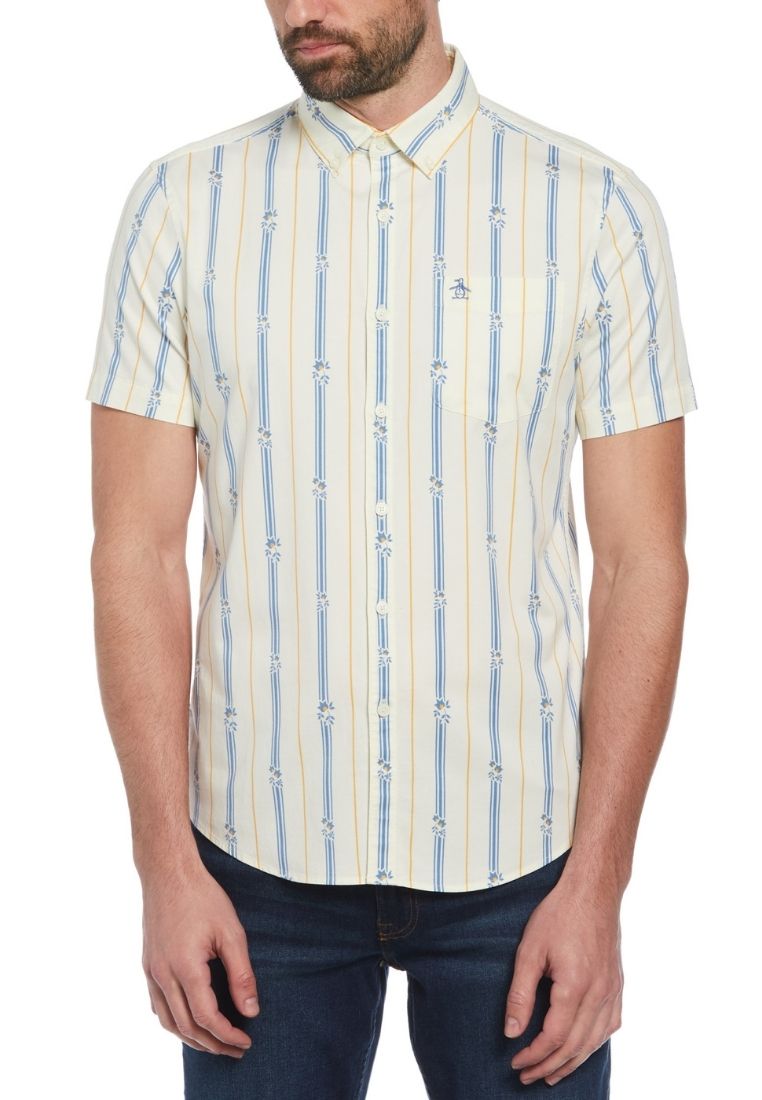 Original Penguin Ecovero™ Blend Vertical Stripe Short Sleeve Button-Down Shirt - ANTHEM
